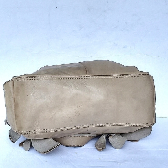 HINGE Floral Tan Suede Leather Shoulder Satchel Bag - Picture 5 of 9